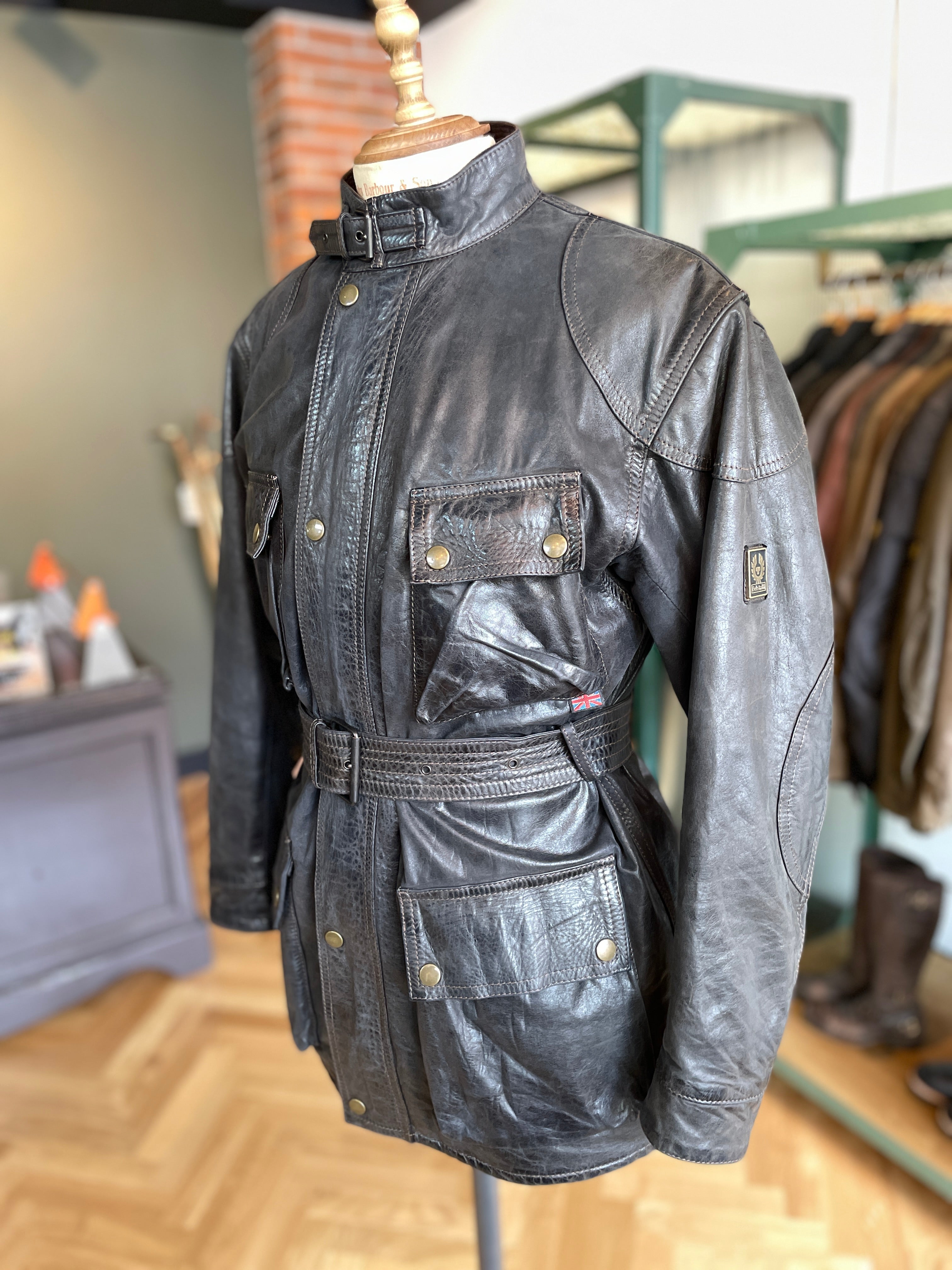 BELSTAFF ANTIQUE “PANTHER” TRIALMASTER BLACK LEATHER WAX JACKET