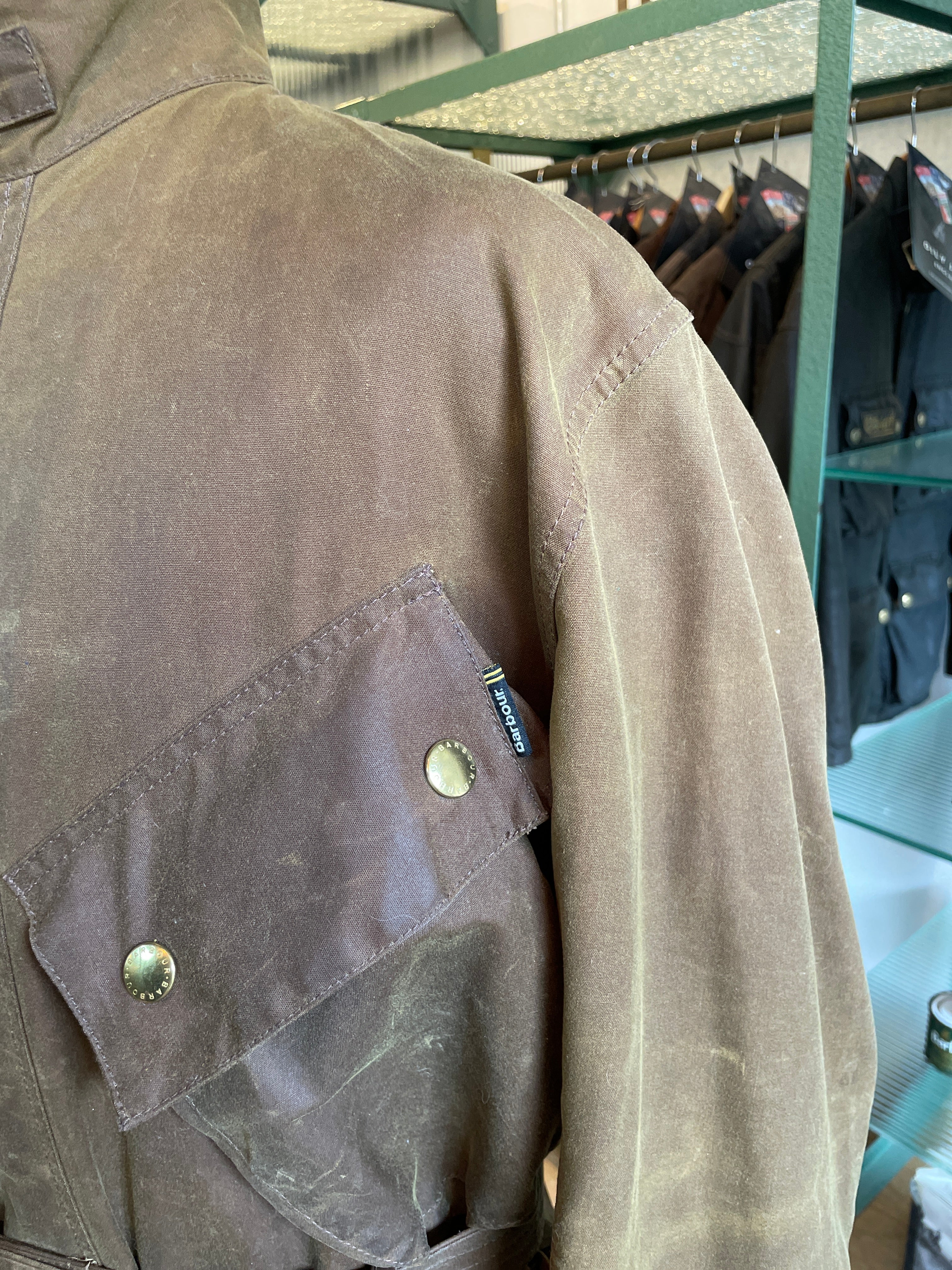 BARBOUR INTERNATIONAL “75th ANNIVERSARY” TAN BROWN WAX JACKET MENS MEDIUM (38)