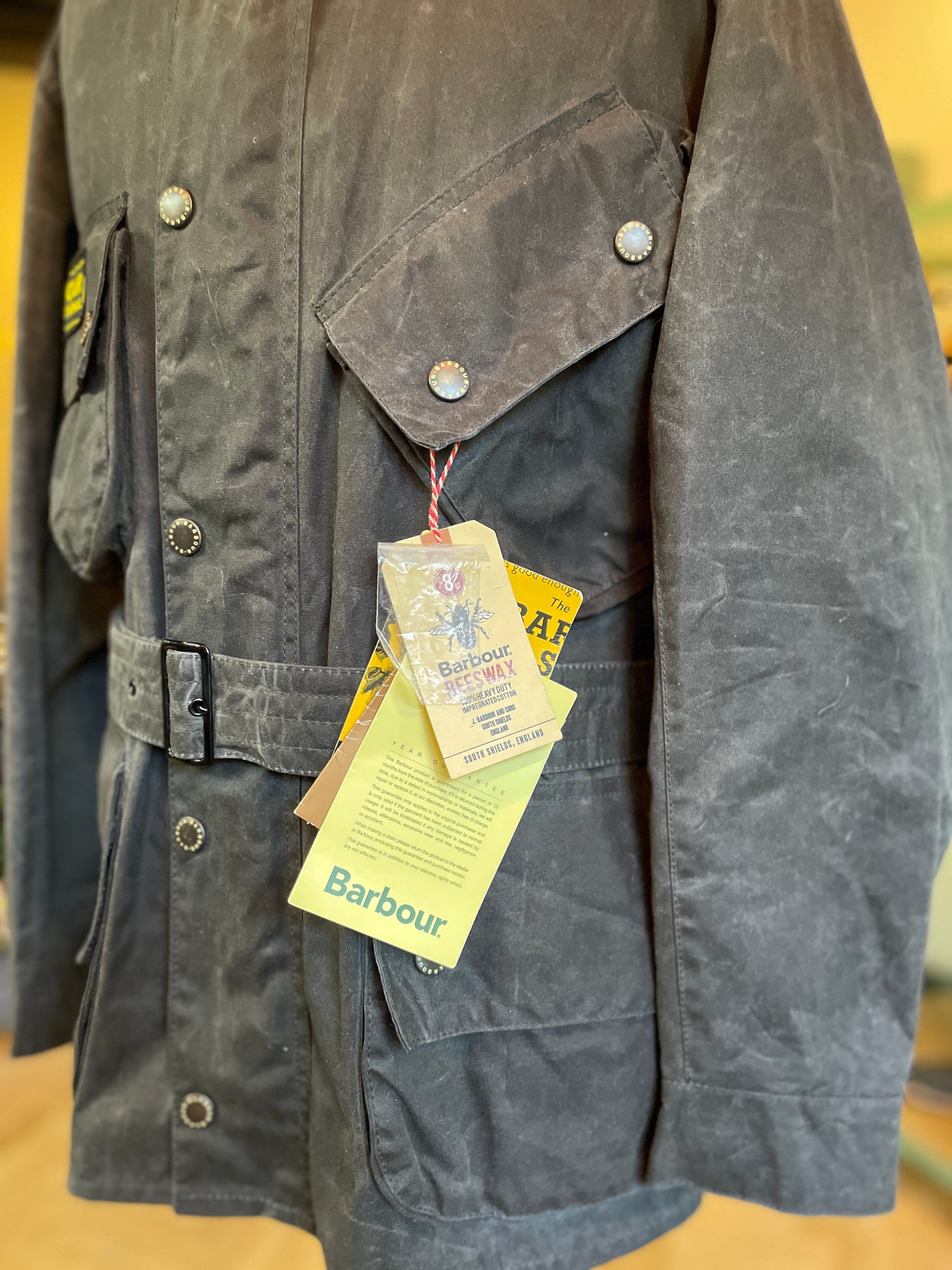 BARBOUR “BLACK STREAK” A7 INTERNATIONAL BEESWAX GREY WAX JACKET