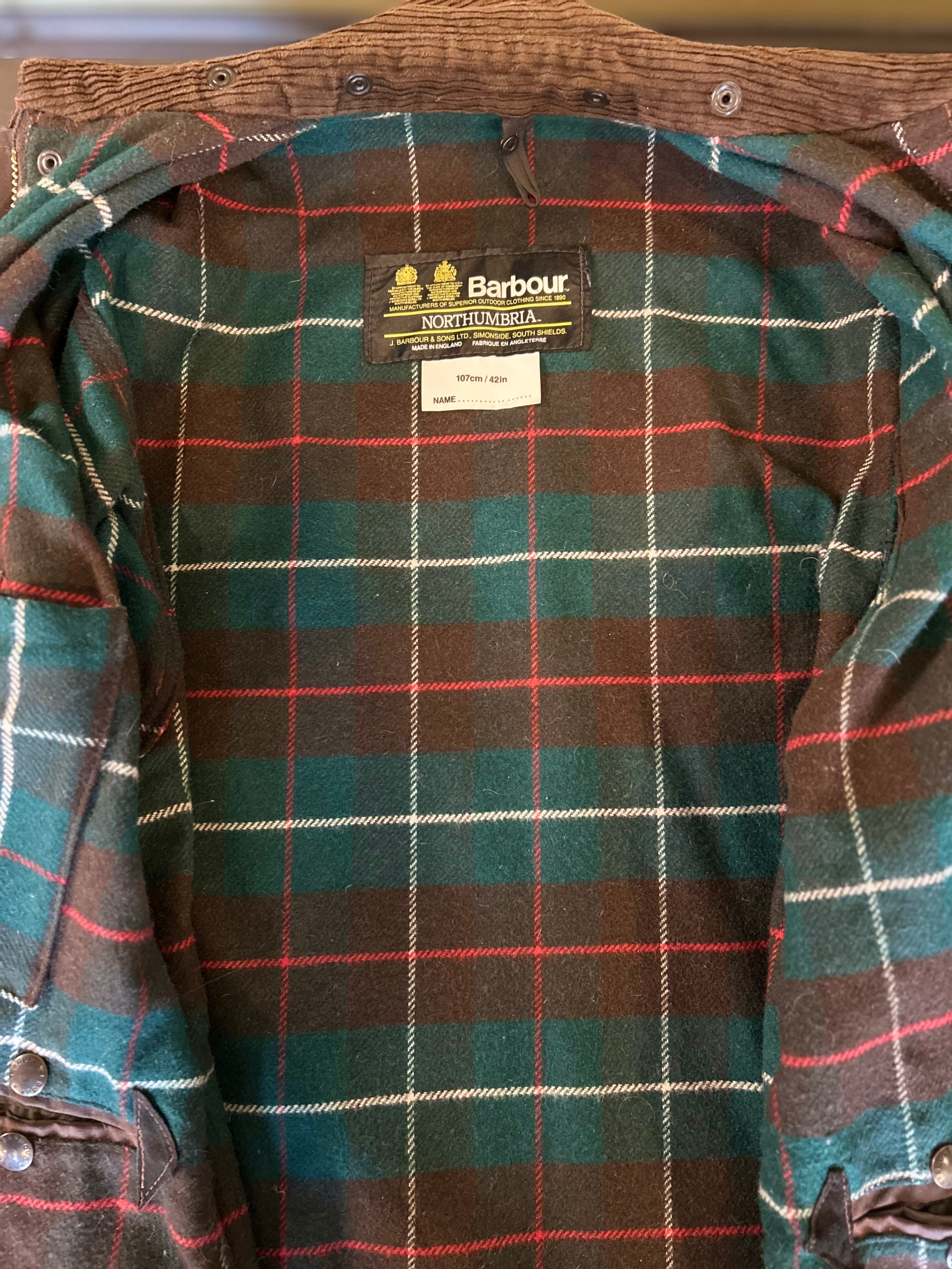 BARBOUR NORTHUMBRIA “BROWN” 1980s MENS 42 (XL) FLAT YKK ZIPPER