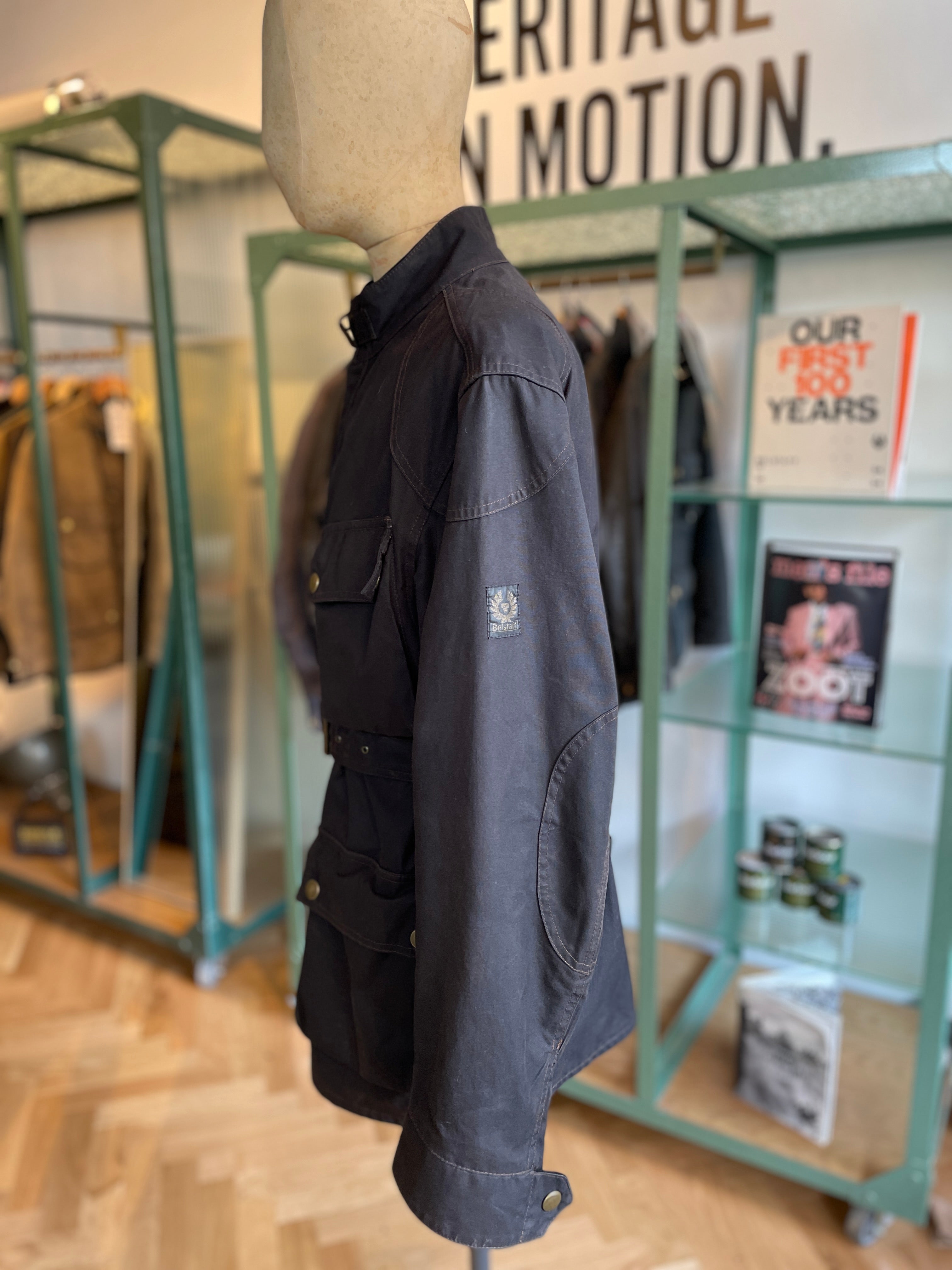 BELSTAFF MALENOTTI ERA BLACK TRIALMASTER WAX JACKET MENS MEDIUM