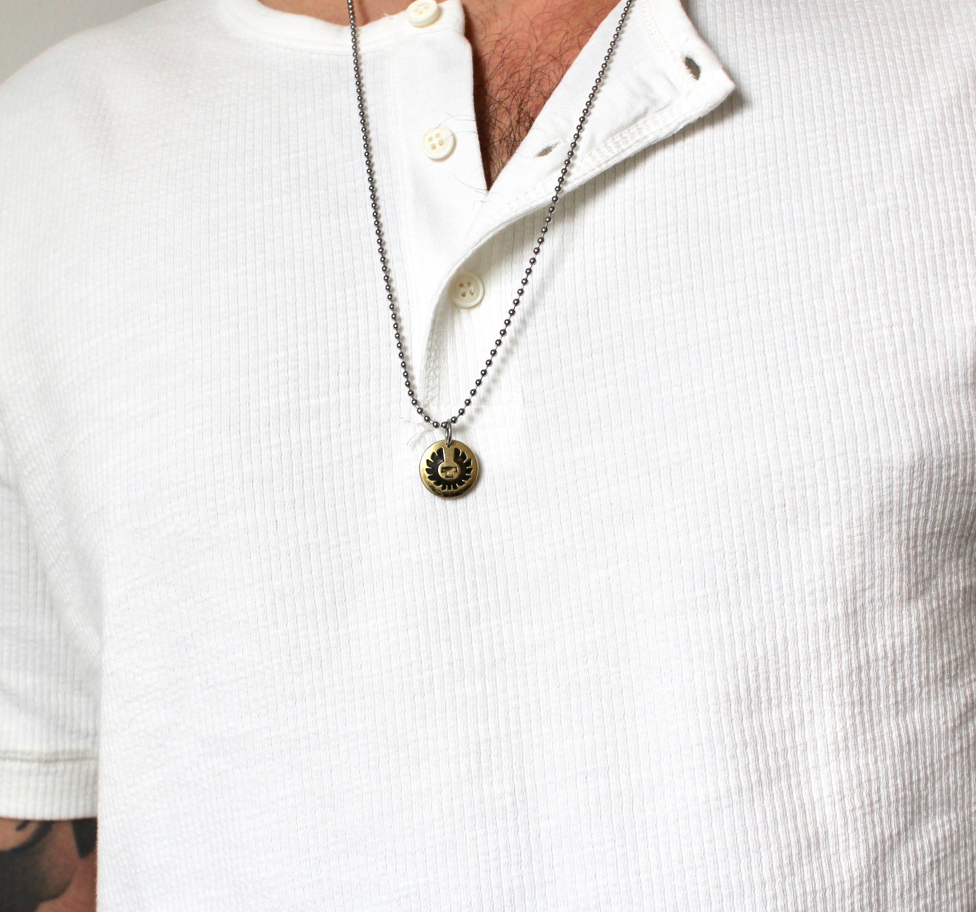 Belstaff 1980 Embossed Brass Snap Button Necklace